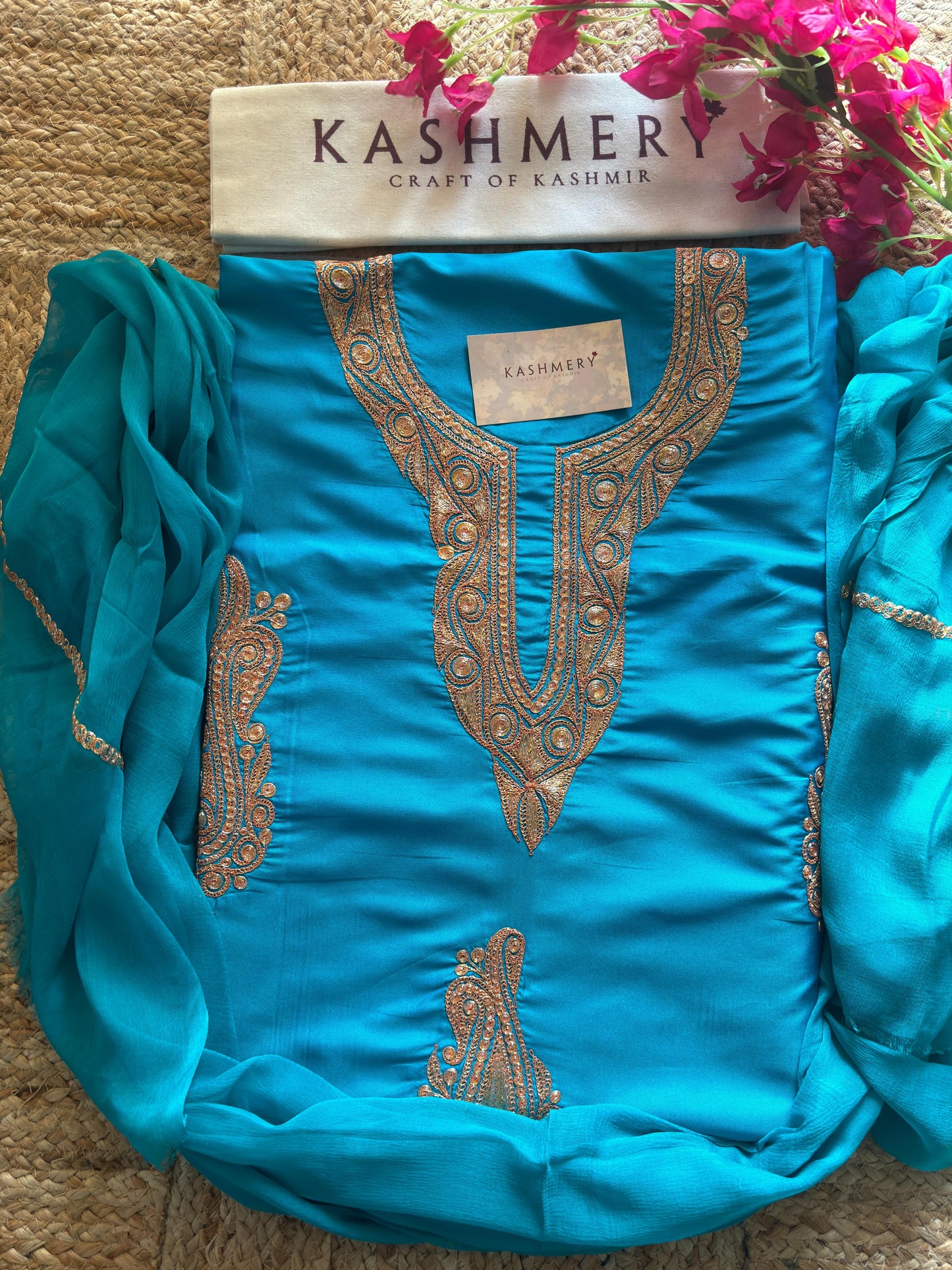 Sufianna Ferozi Unstiched Silk Suit with Tilla Embroidery