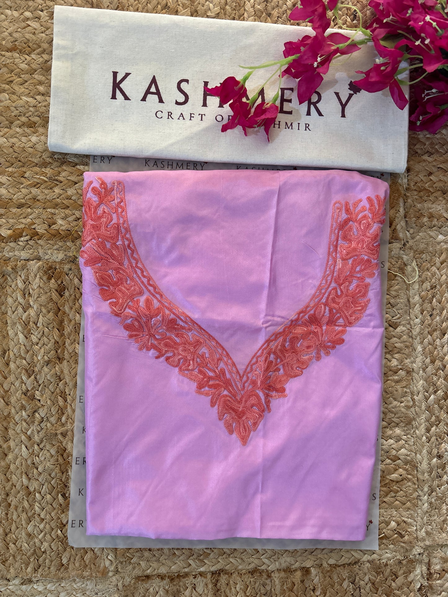 Noor Pink Organza Saree With Kashmiri Aari Embroidery