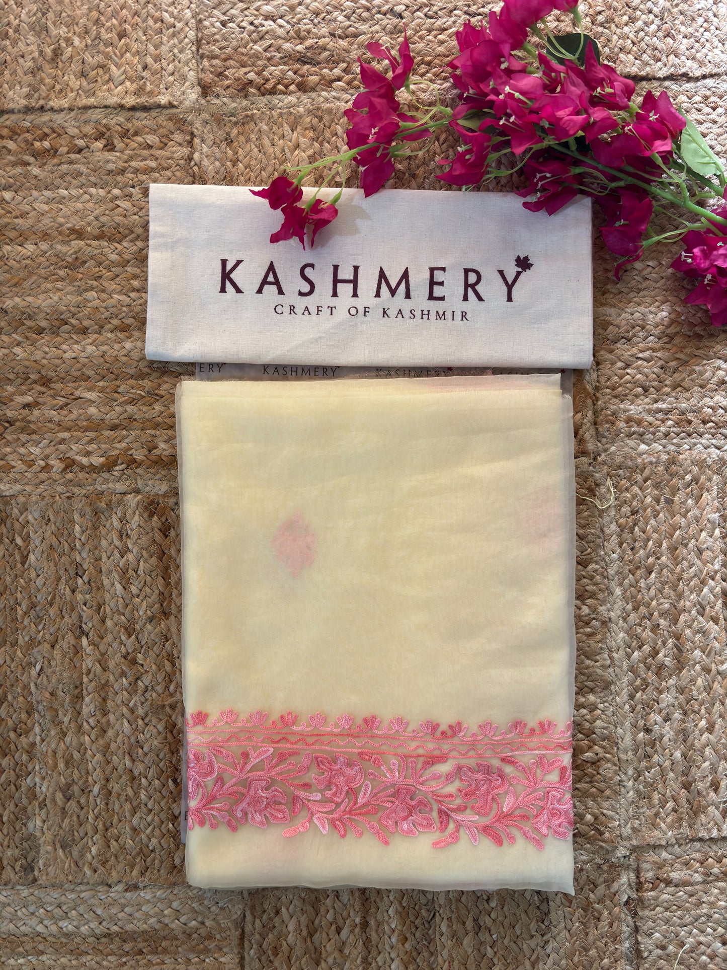 Noor White Organza Saree With Kashmiri Aari Embroidery