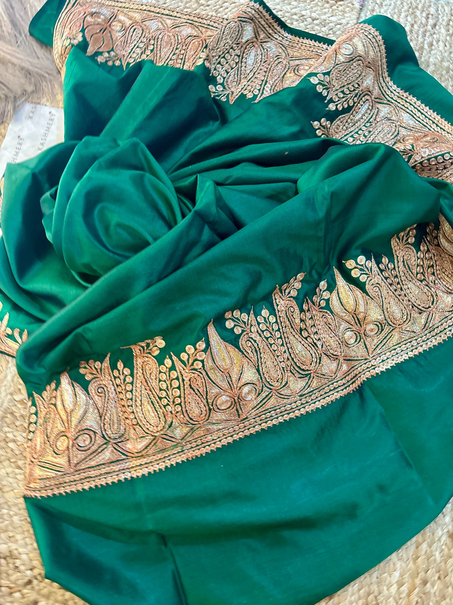 Khwaab Pure Green Silk Suit with Tilla Embroidery