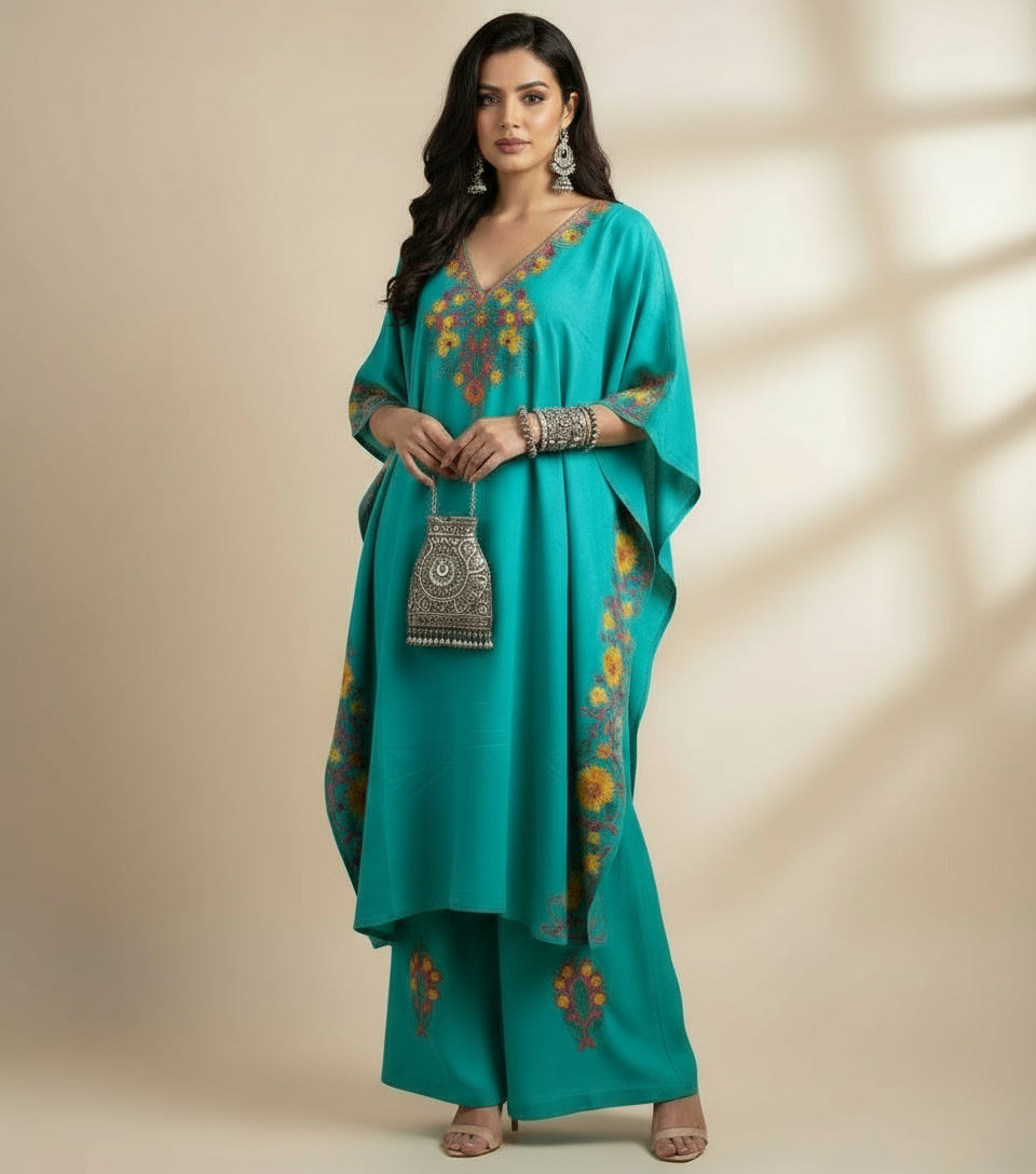 Heer Ferozi Long Aari Work Kaftan Set