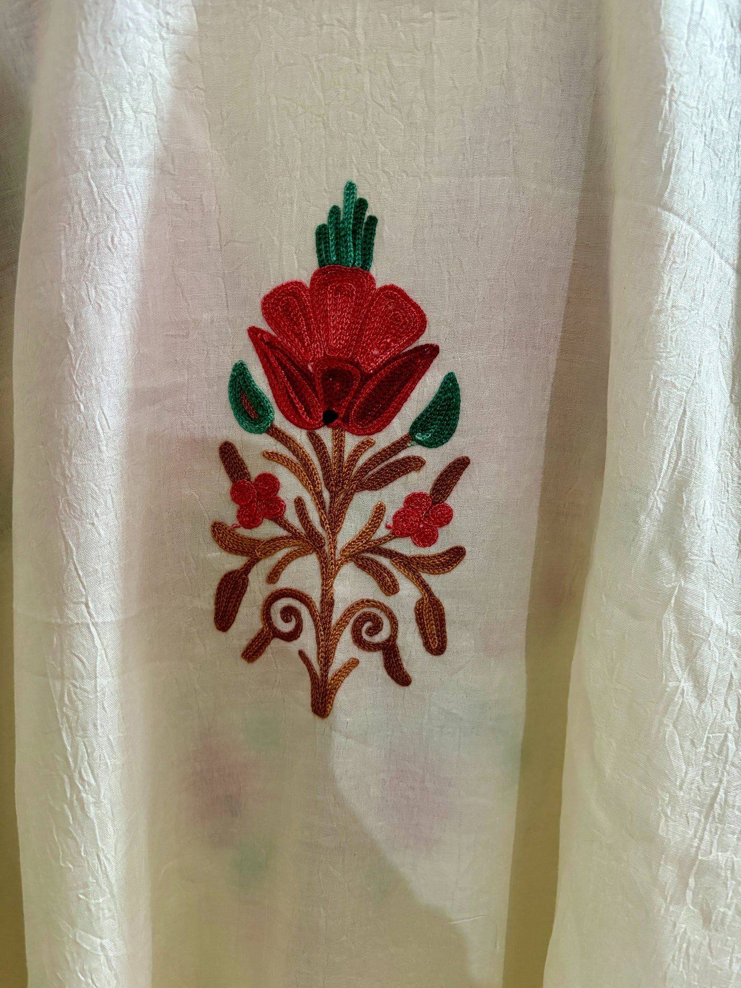 Heer White Multi Color Aari Work Kaftan Set
