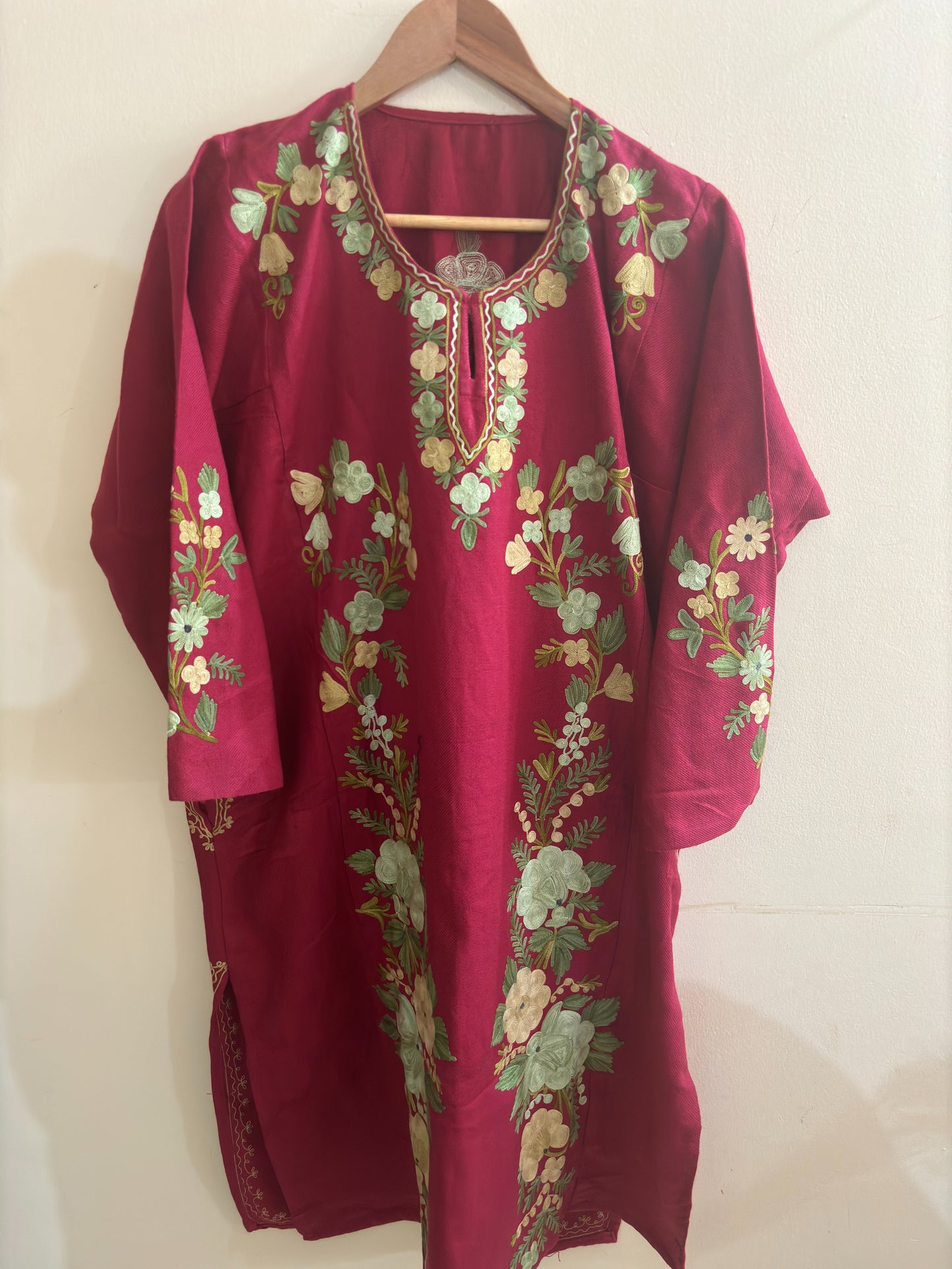 Masoom Maroon Full Embroidery Aari Work Pheran