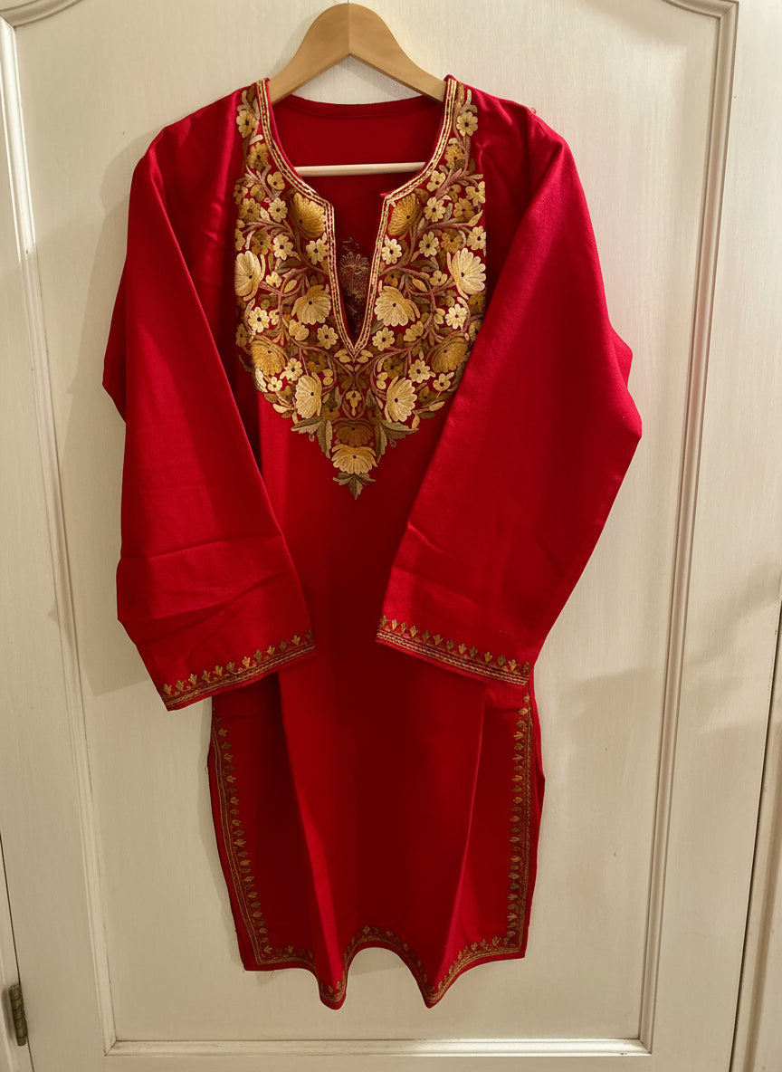 Sheen Red HandMade Aari Work Pheran