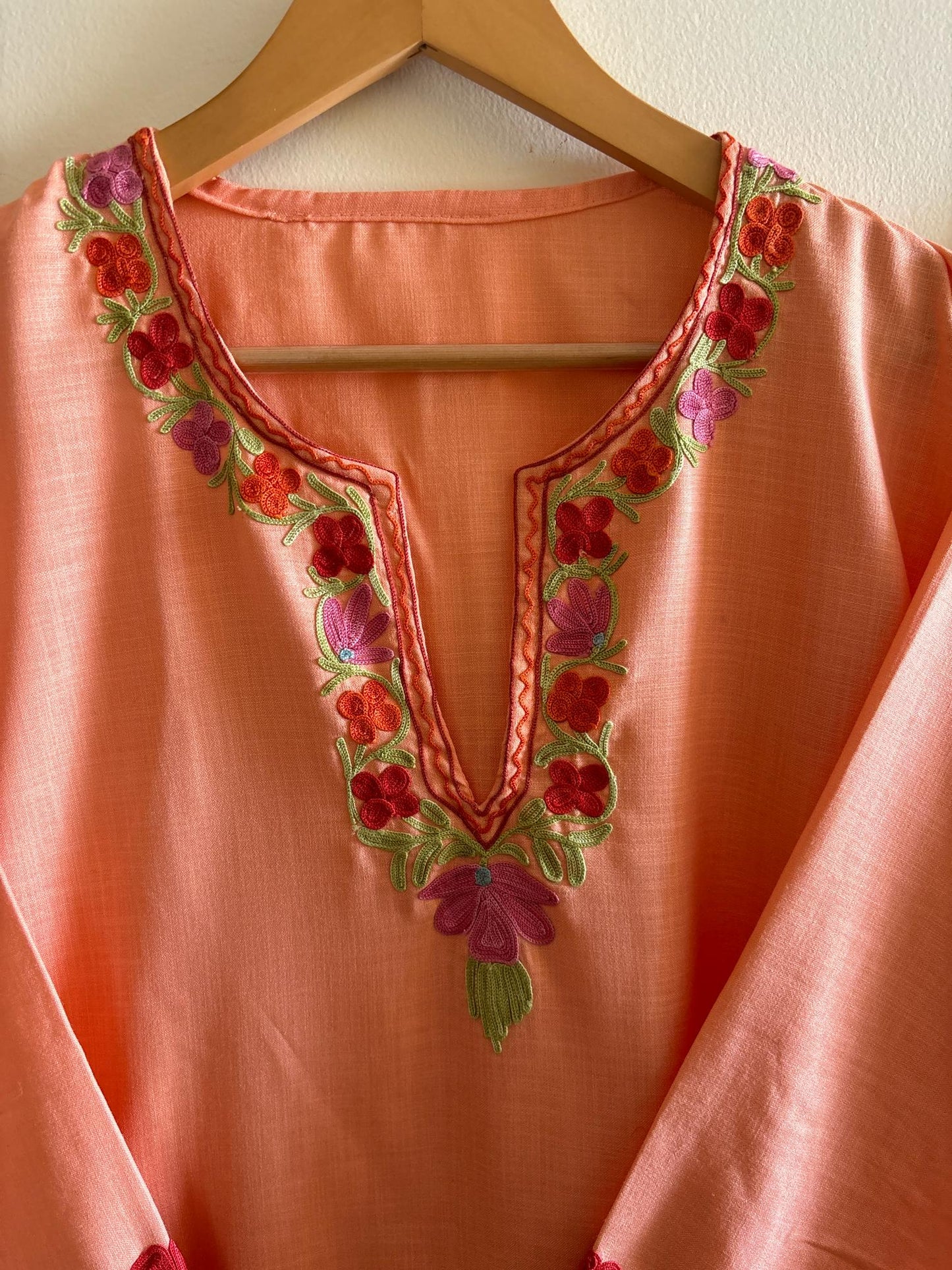 Pamposh Peach Premium Mutli Color Aari Embroidered Kurta Set – Summer Edition