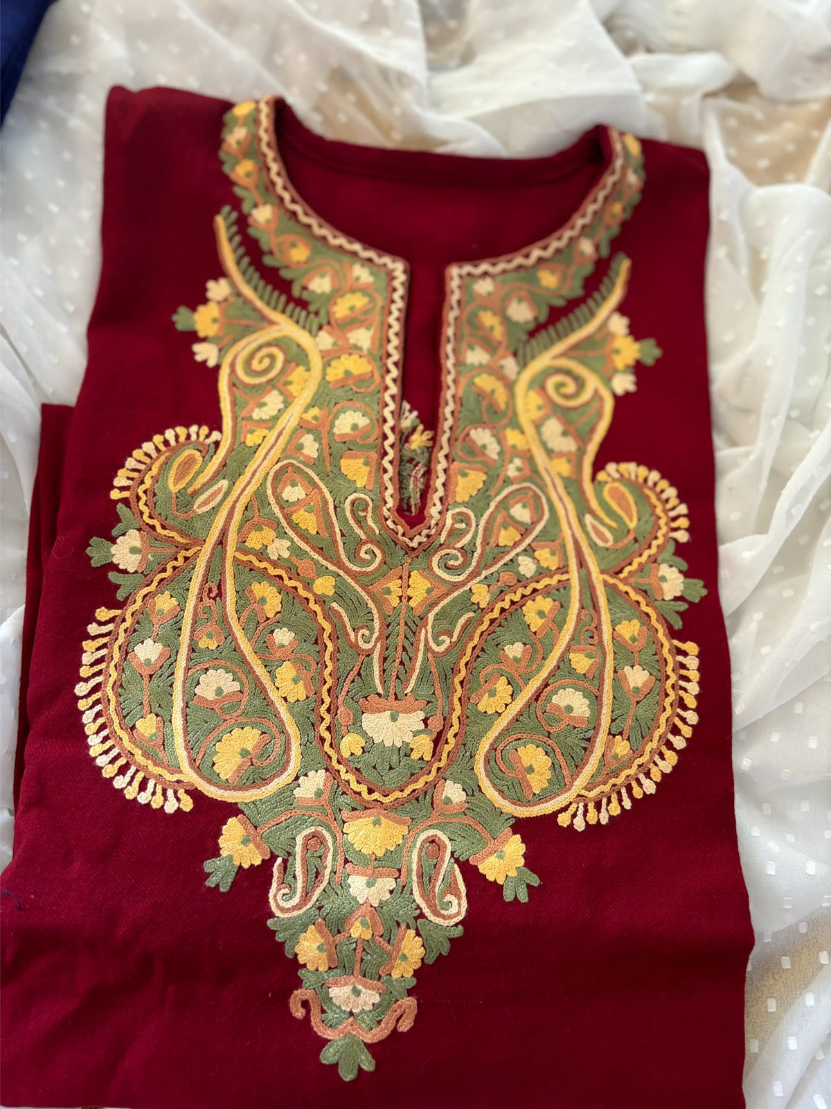 Sheen Maroon HandMade Aari Work Kurti- Pheran