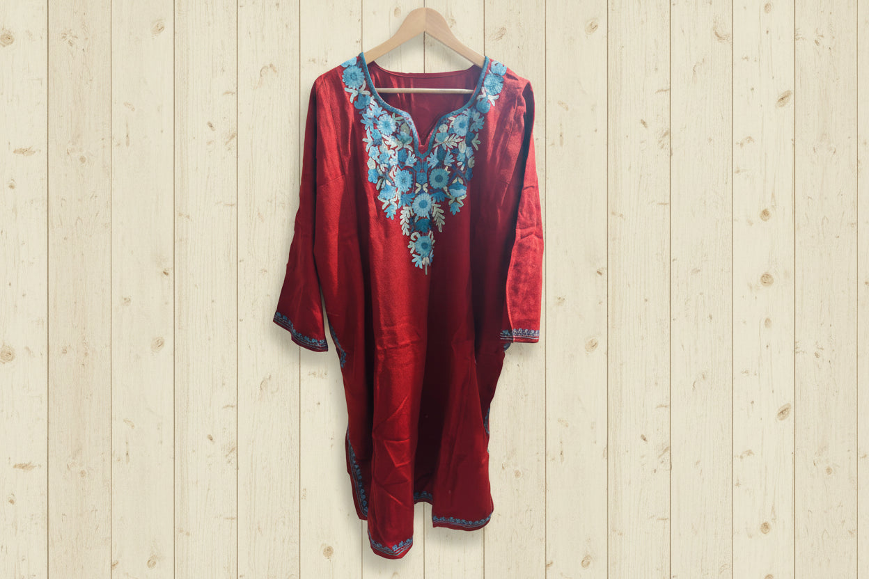 Dhurandhar Rust Orange Aari Work Pheran