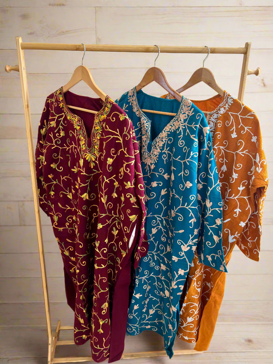 Gulaab Jaali Teal Aari Embroidery Work Phiran