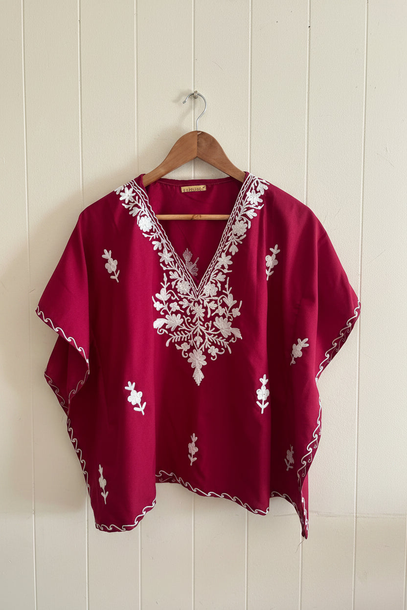 Lailaa Maroon Short Kaftan with Aari Work Embroidery