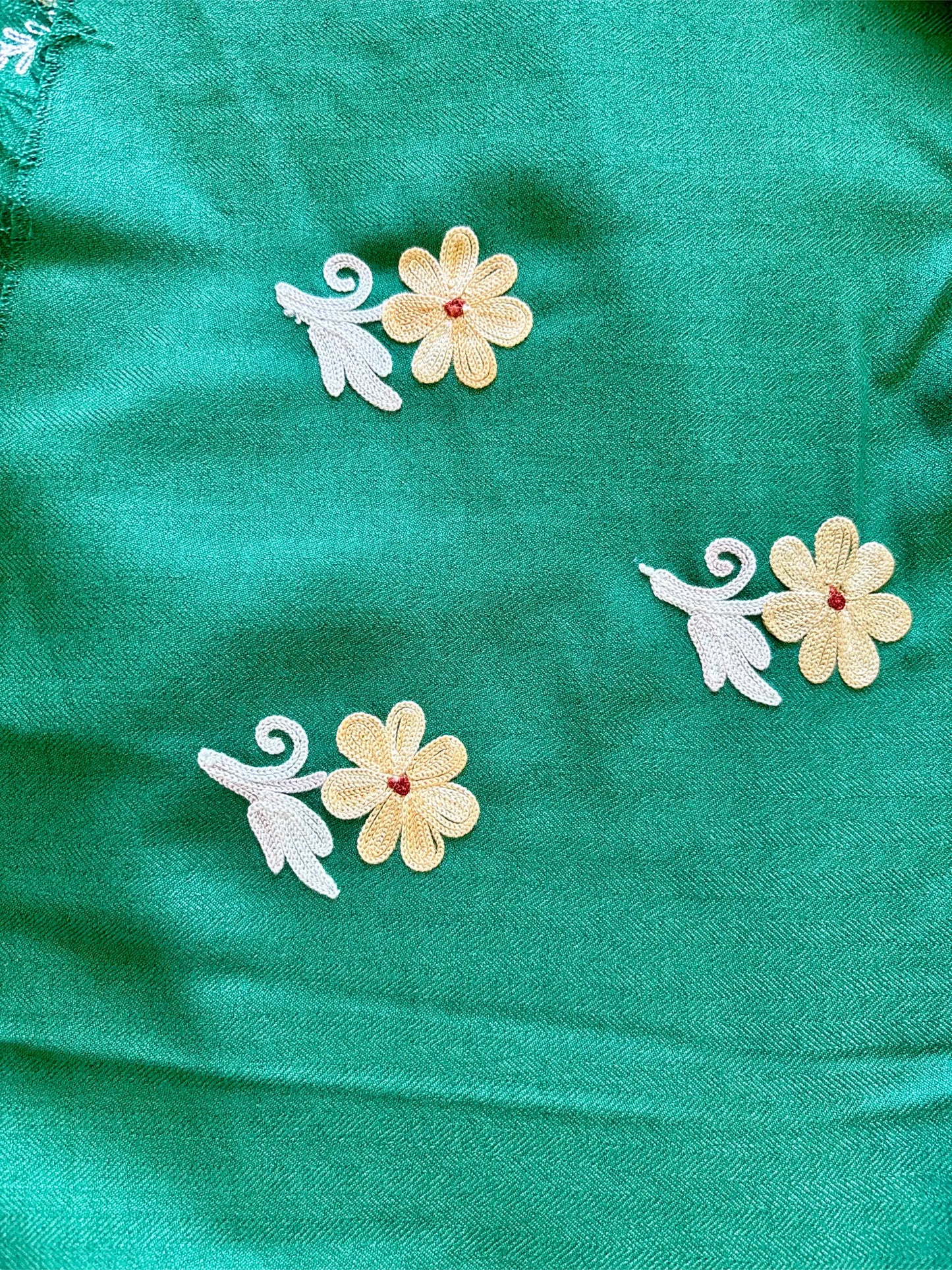 Green Unstiched Suit with Aari Embroidery