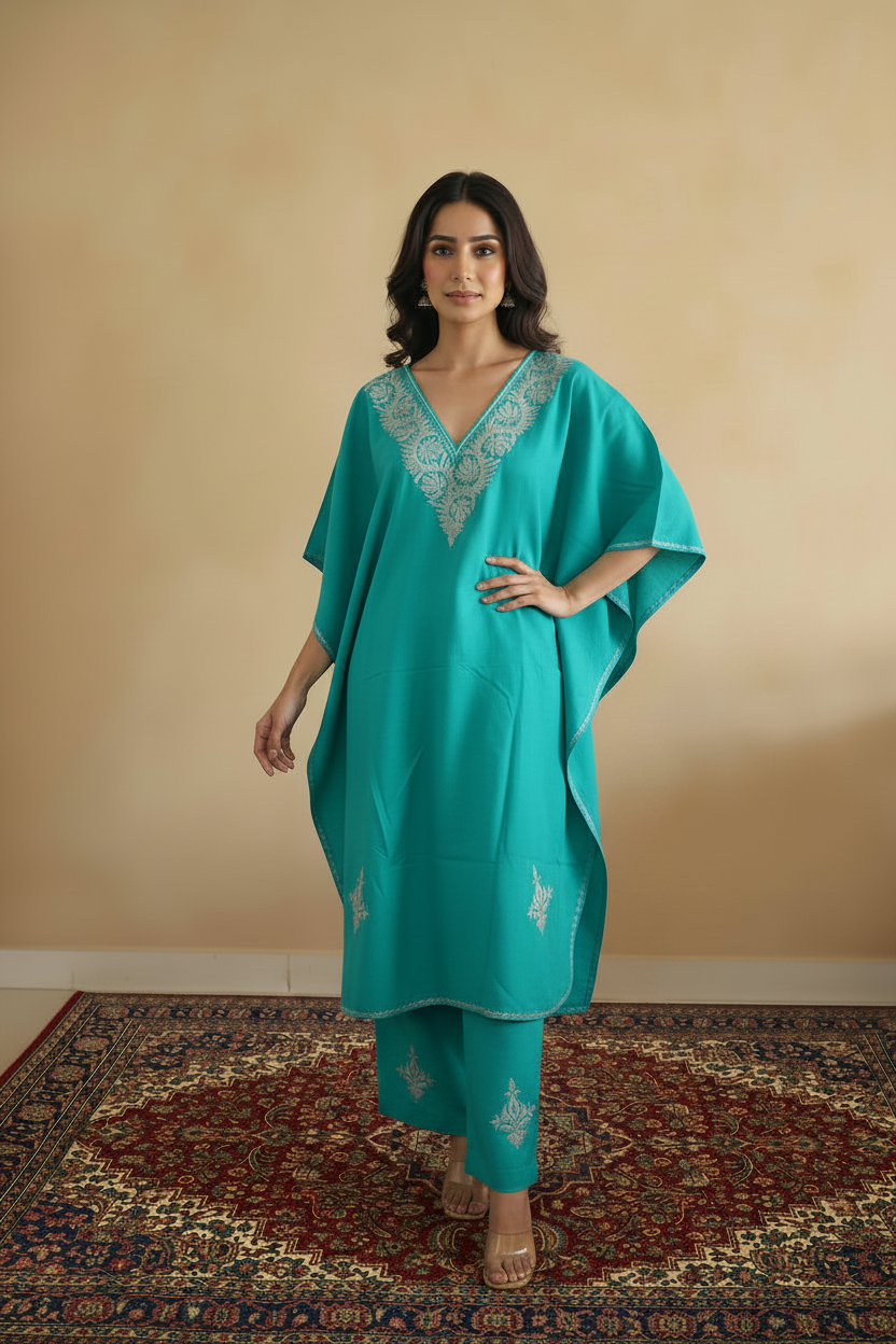 Lailaa Ferozi Long Zari Work Kaftan Set