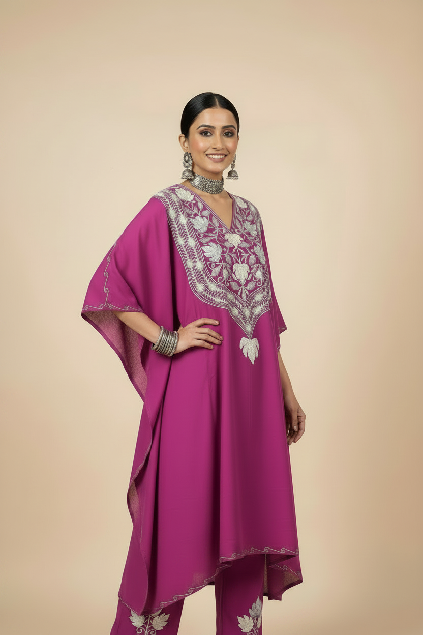 Heer Purple Long Aari Work Kaftan Set