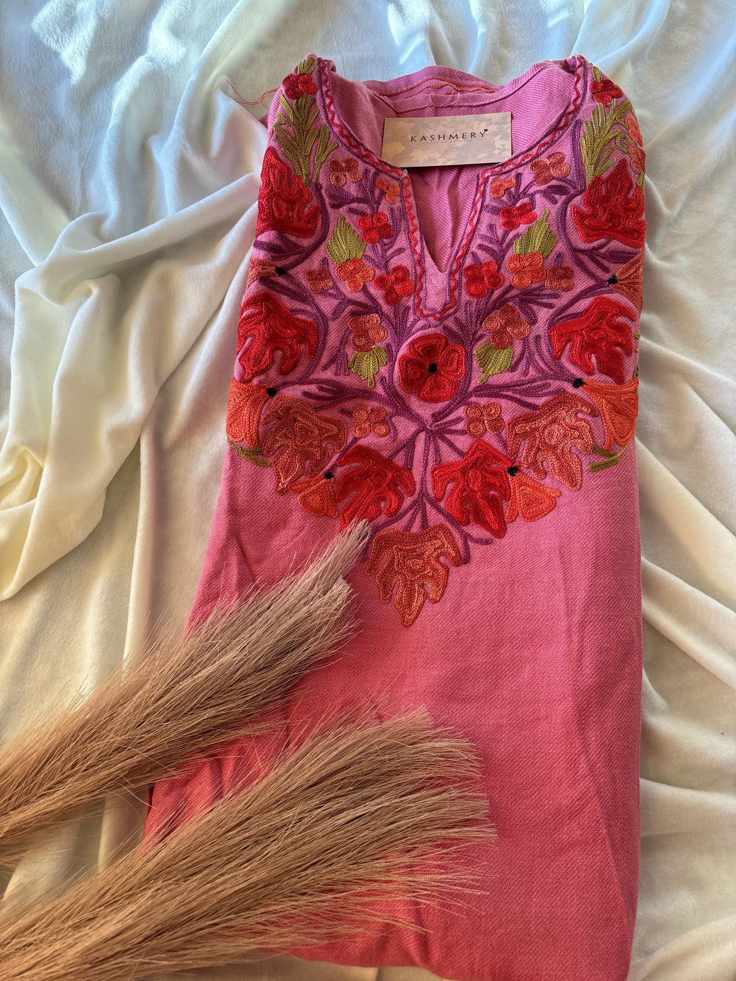 Gulaab Pink Aari Embroidery Work Phiran