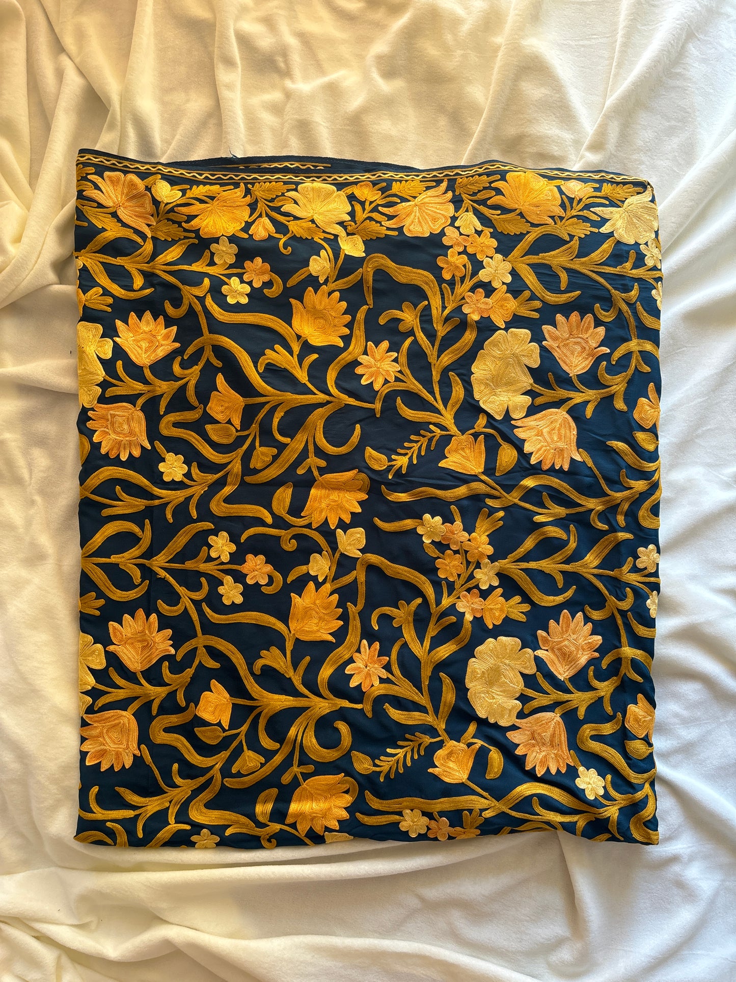 Posh Teal Blue Crepe Georgette Saree with Kashmiri Aari Embroidery