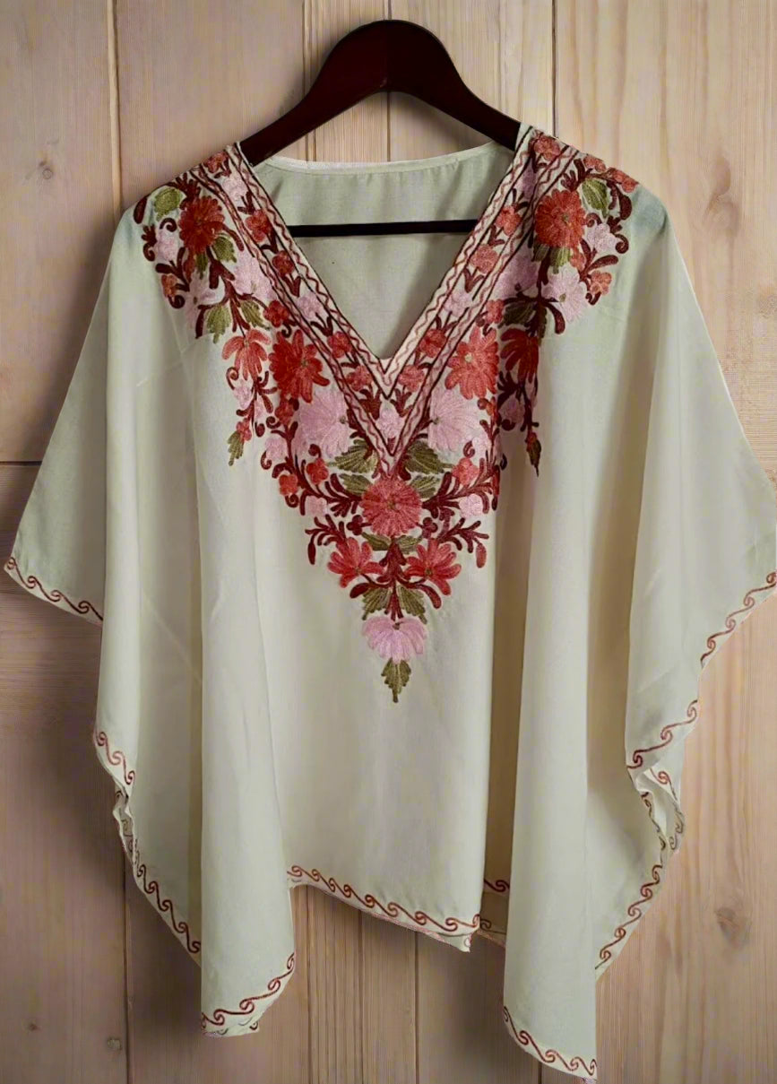 Heer White Short Aari Work Kaftan