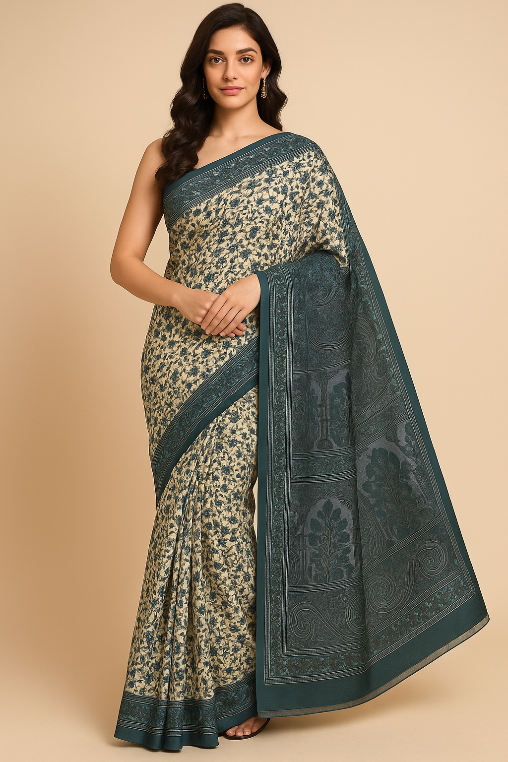Naari Blue Kashmiri Silk Printed Saree with Blouse