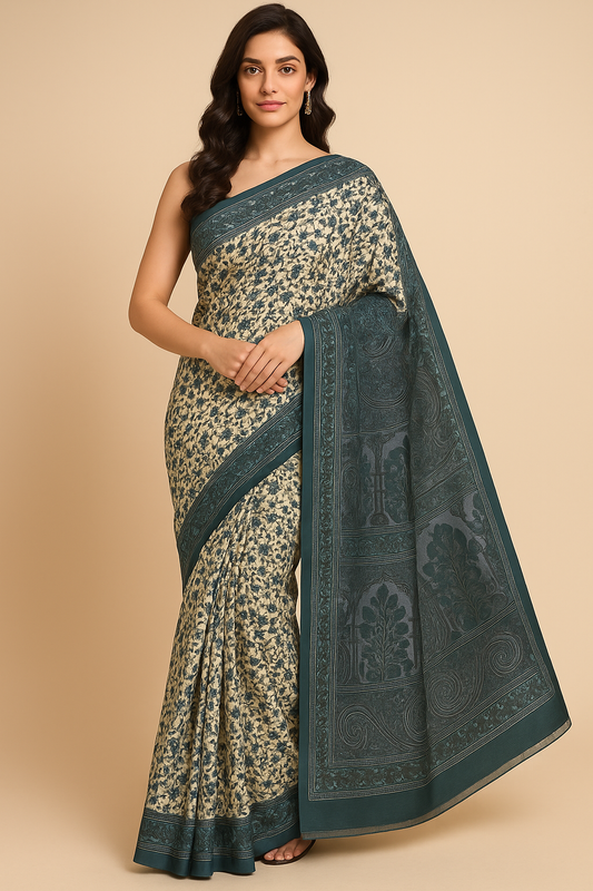 Naari Blue Kashmiri Silk Printed Saree with Blouse
