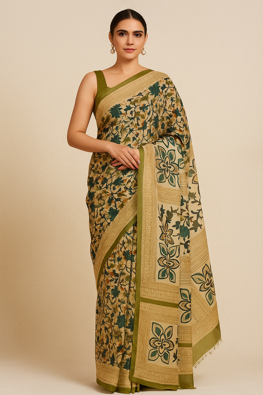 Naari Light Green Kashmiri Silk Printed Saree with Blouse