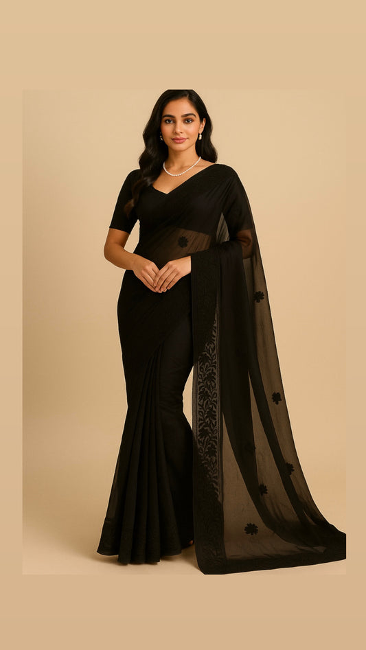 Noor Black Organza Saree With Kashmiri Aari Embroidery