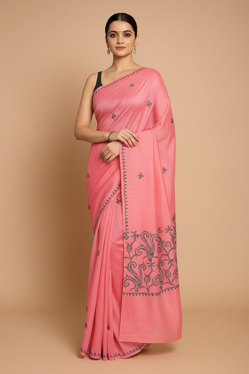 Naari Tussar Silk Pink Saree with Handmade Thread Work