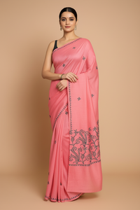 Naari Tussar Silk Pink Saree with Handmade Thread Work