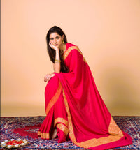 Mahren Rani Pink Crepe Saree With Kashmiri Tilla Embroidery