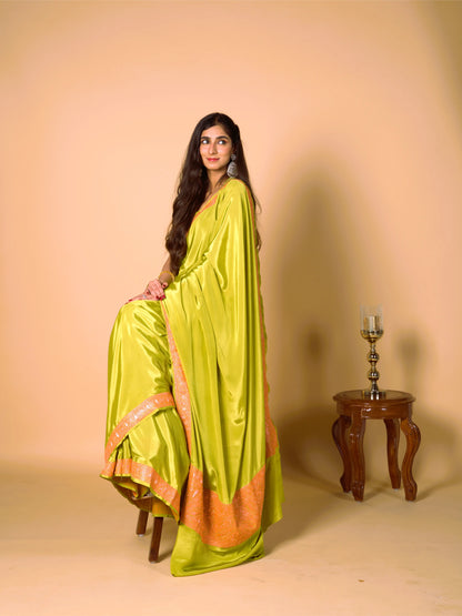 Mahren Green Crepe Saree With Kashmiri Tilla Embroidery