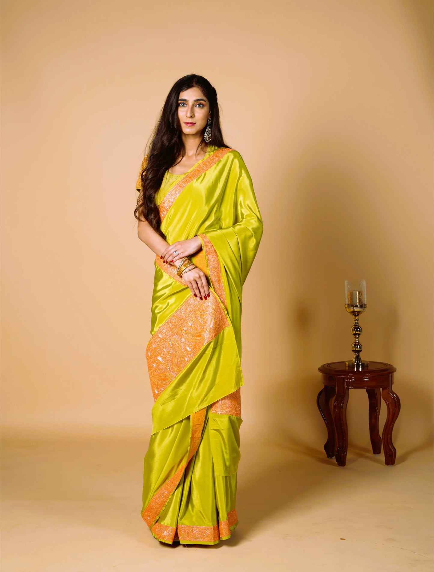 Mahren Green Crepe Saree With Kashmiri Tilla Embroidery