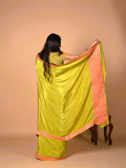 Mahren Green Crepe Saree With Kashmiri Tilla Embroidery