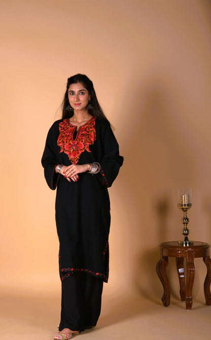 Sheen Royal Black HandMade Aari work Pheran