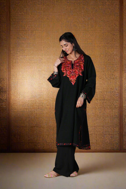 Sheen Royal Black HandMade Aari work Pheran