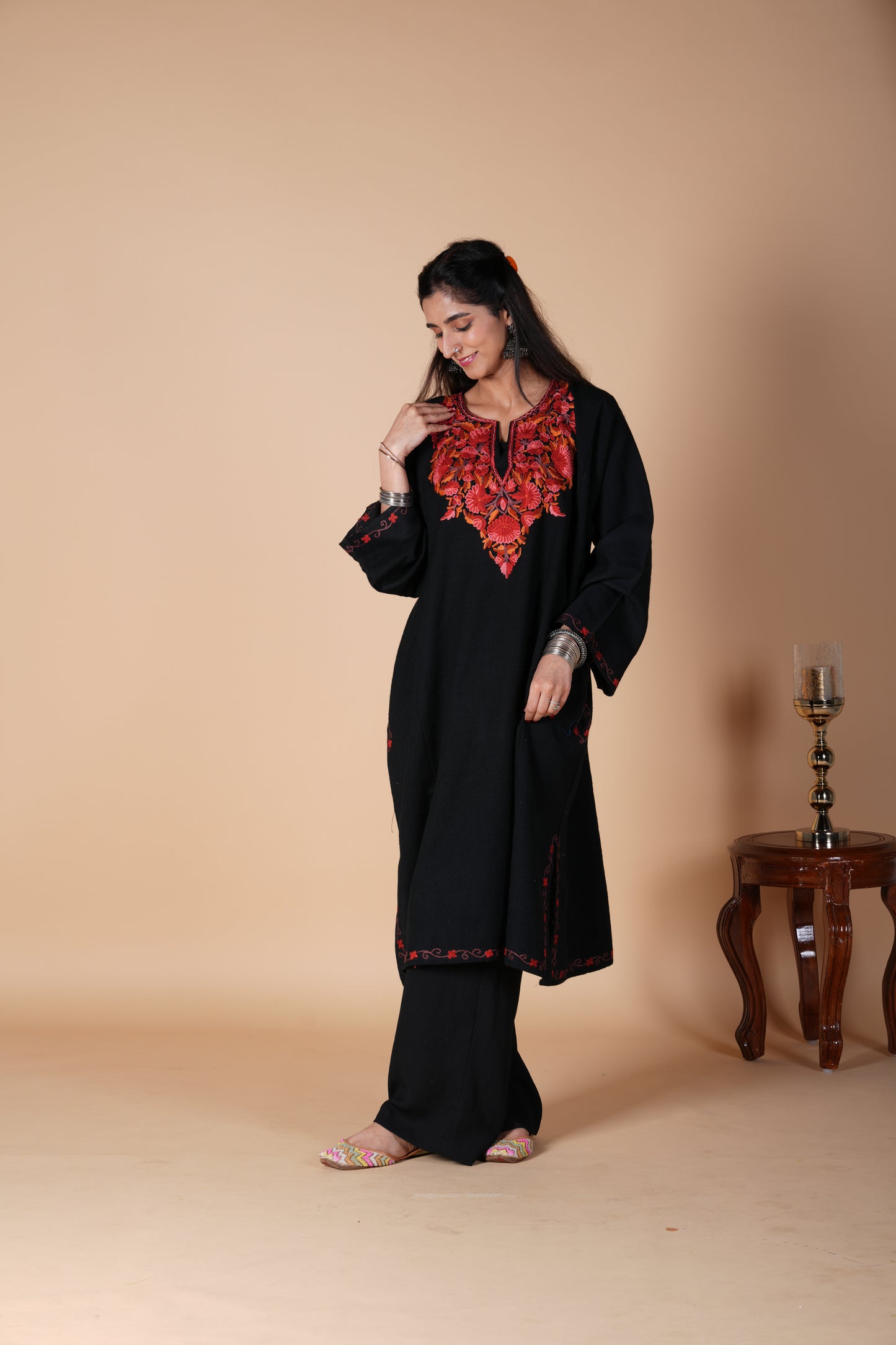 Sheen Royal Black HandMade Aari work Pheran