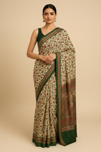 Naari Green Kashmiri Silk Kalamkari Saree with Blouse