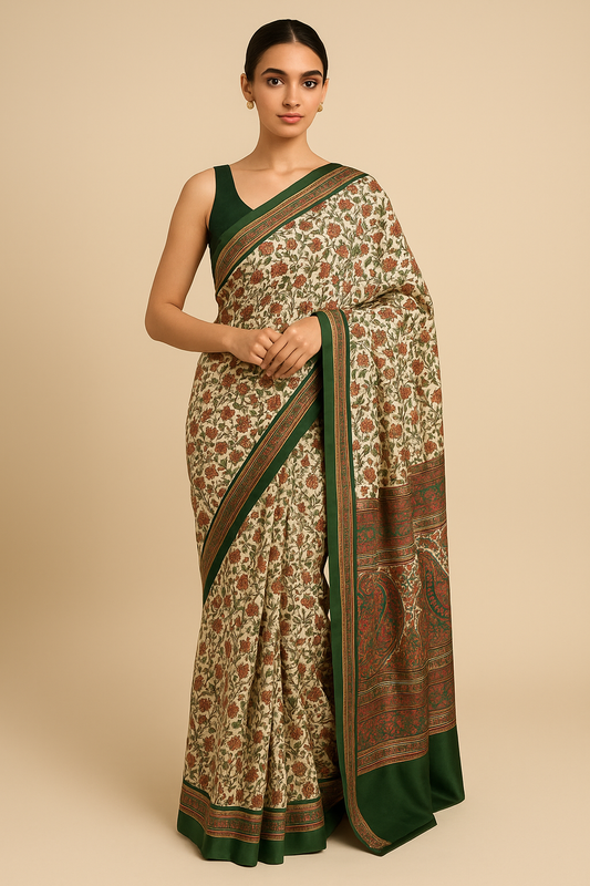 Naari Green Kashmiri Silk Kalamkari Saree with Blouse