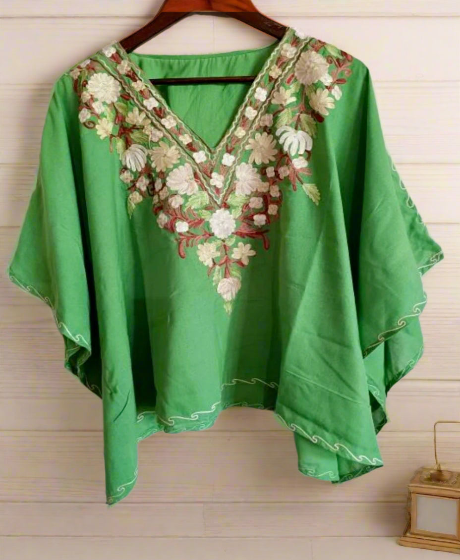 Heer Green Short Aari Work Kaftan