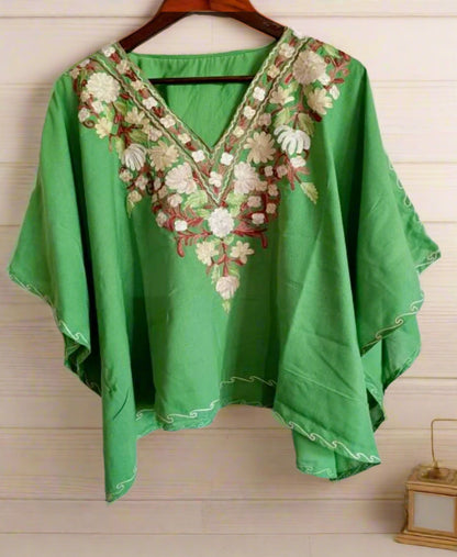 Heer Green Short Aari Work Kaftan