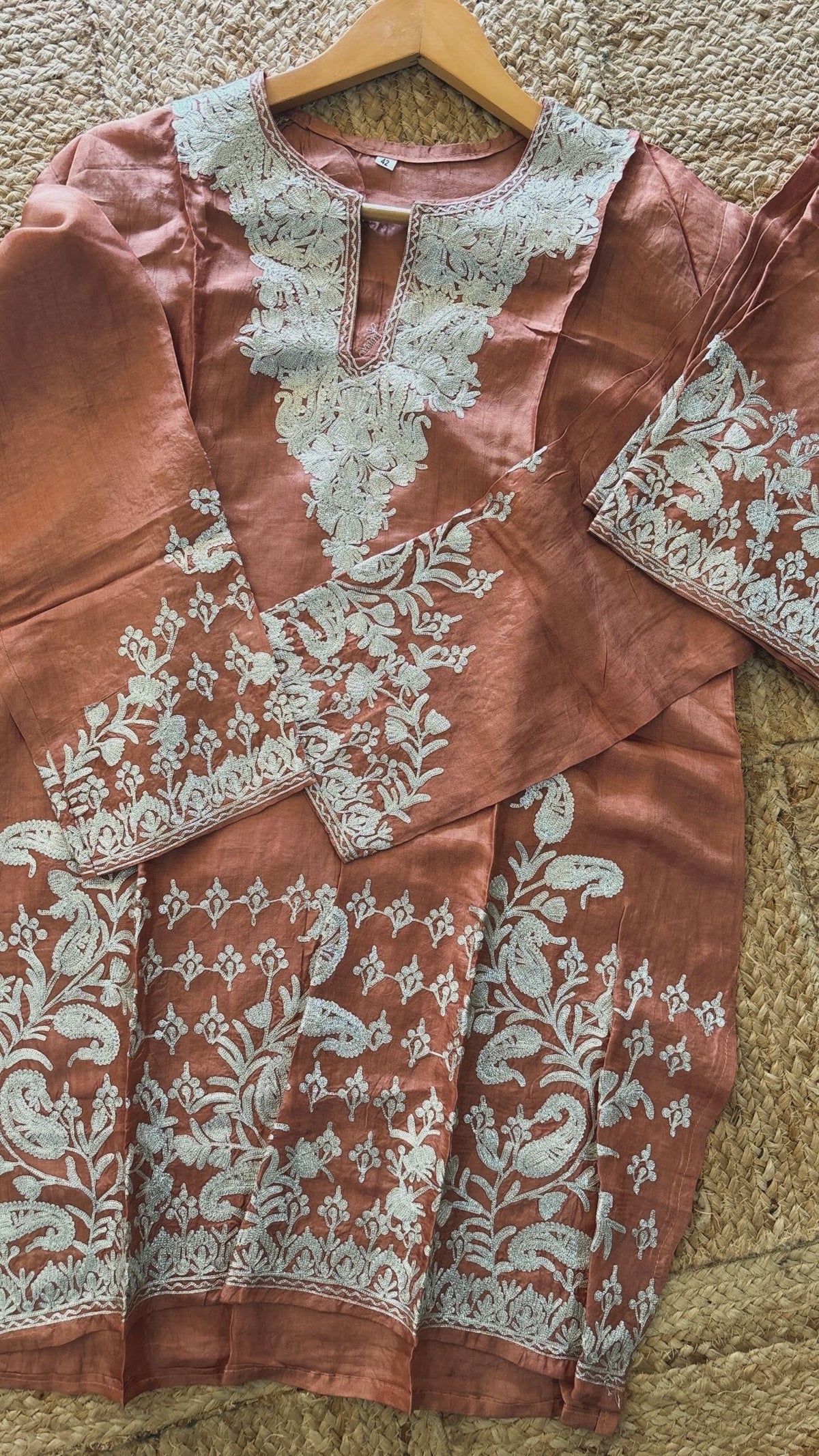 Pamposh Brown with Zari Tilla Aari Embroidered Kurta Set