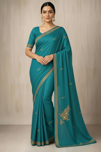 Omang Ferozi Crepe Saree with Kasmiri Tilla Embroidery