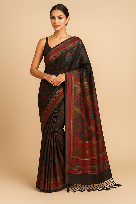 Sanya Kani Work Black Saree with Blouse