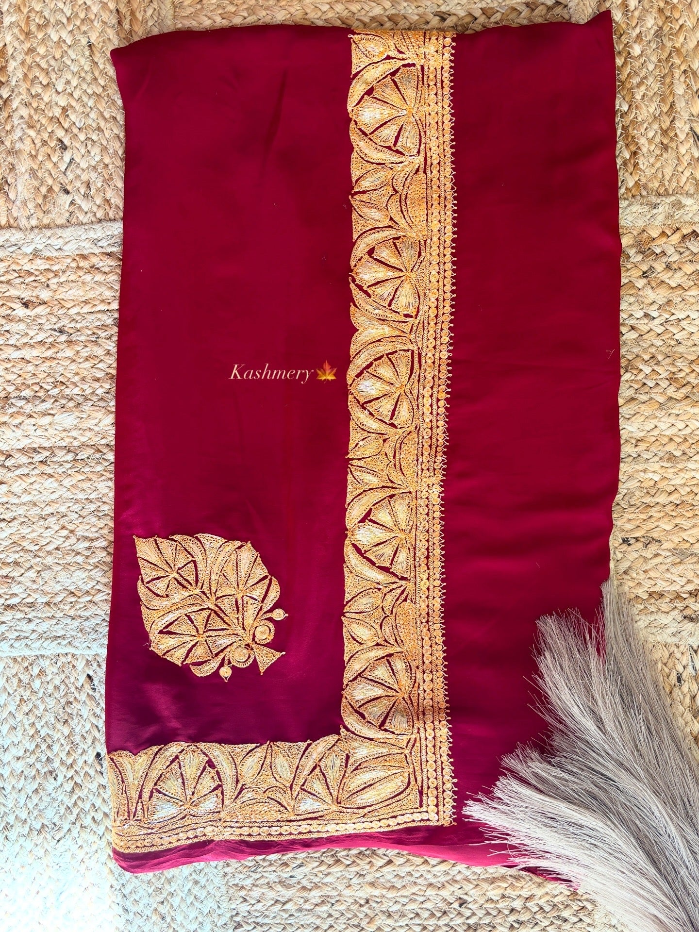 Posh Maroon Saree With Kashmiri Tilla Embroidery
