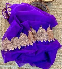 Madhuri Purple Organza Saree With Kashmiri Tilla Embroidery