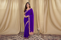 Madhuri Purple Organza Saree With Kashmiri Tilla Embroidery