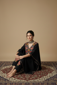 Heer Black Long Multi color Aari Work Kaftan Set