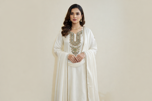 Leela Stitched White Tilla Suit Set with Dupatta