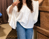 Lailaa White Mini Kaftan Top with White Aari Embroidery