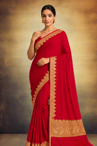 Nayna Red Crepe Tilla Saree with Kasmiri Tilla Embroidery