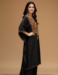 Heer Black Long Multi color Aari Work Kaftan Set