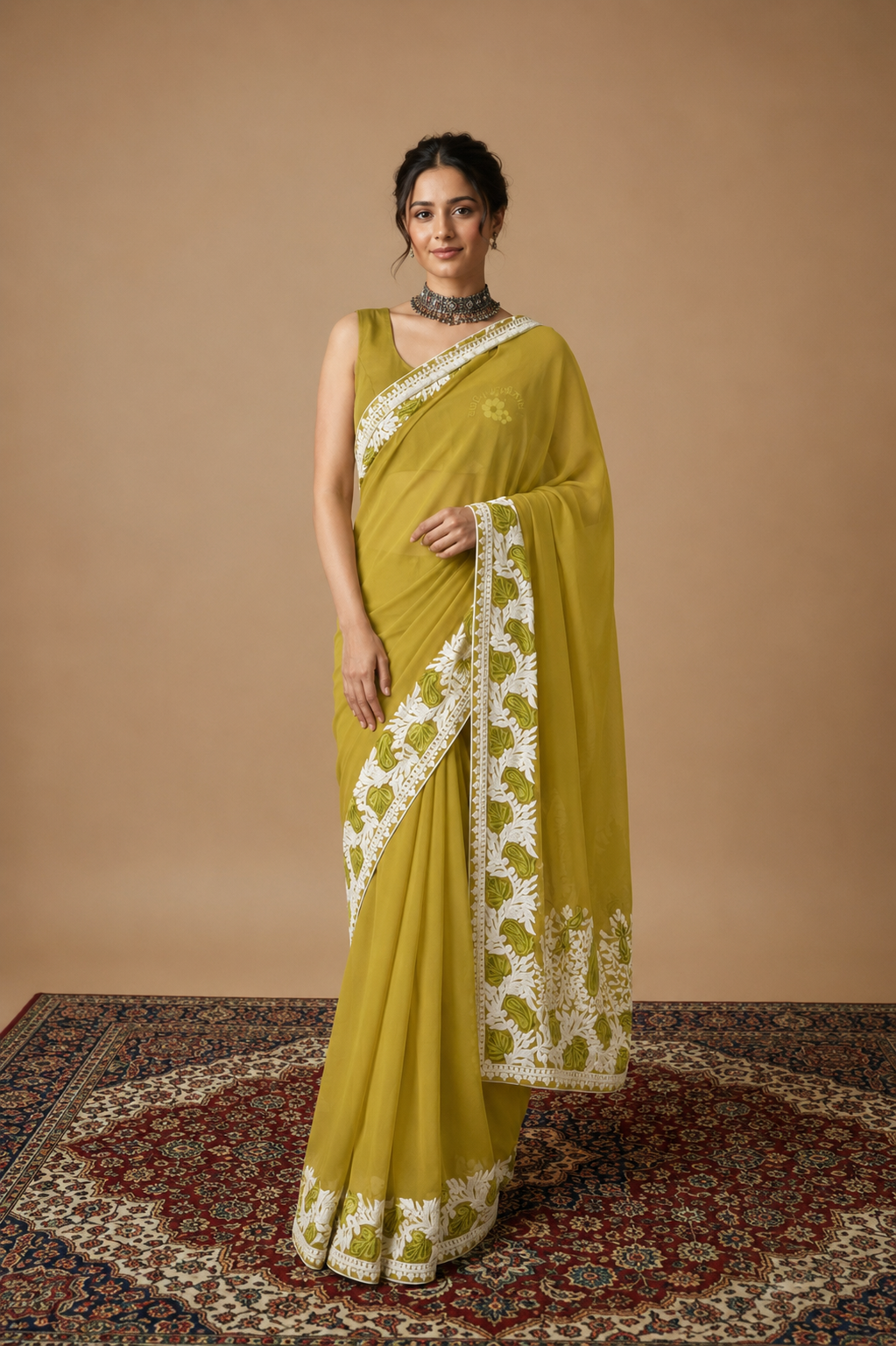 Lailaa Olive Green Aari Work Saree