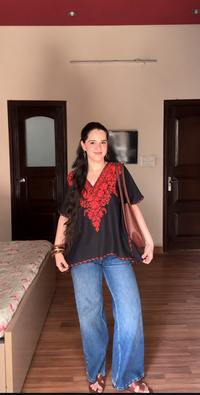 Lailaa Black Short Kaftan with Aari Work Embroidery