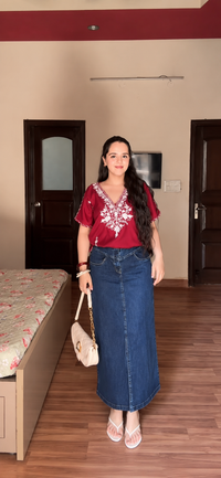 Lailaa Maroon Short Kaftan with Aari Work Embroidery